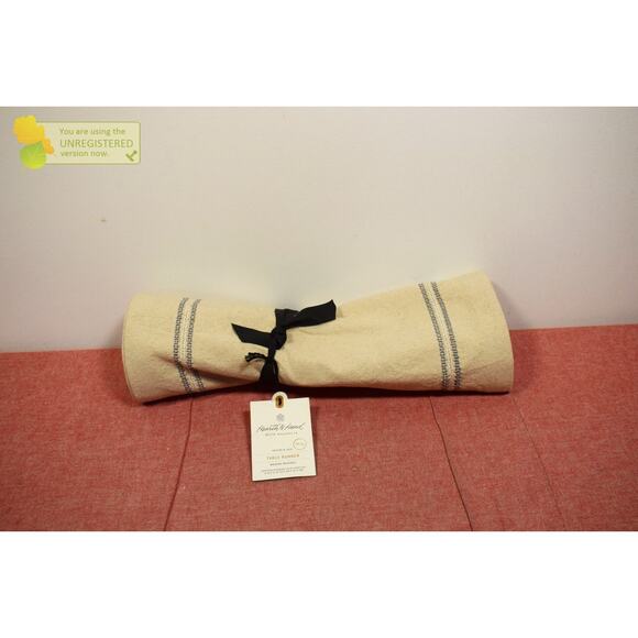 Hearth & Hand with Magnolia 14"x72" Striped Border Table Runner Beige* - Picture 1 of 4